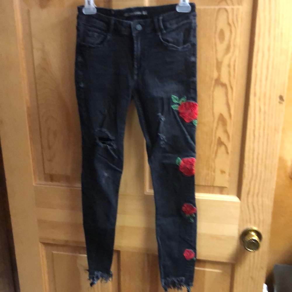 Embroidered Black Denim Jeans